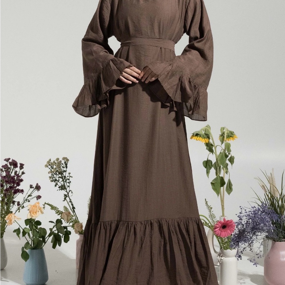 Chic Long Sleeve Brown Maxi Dress
